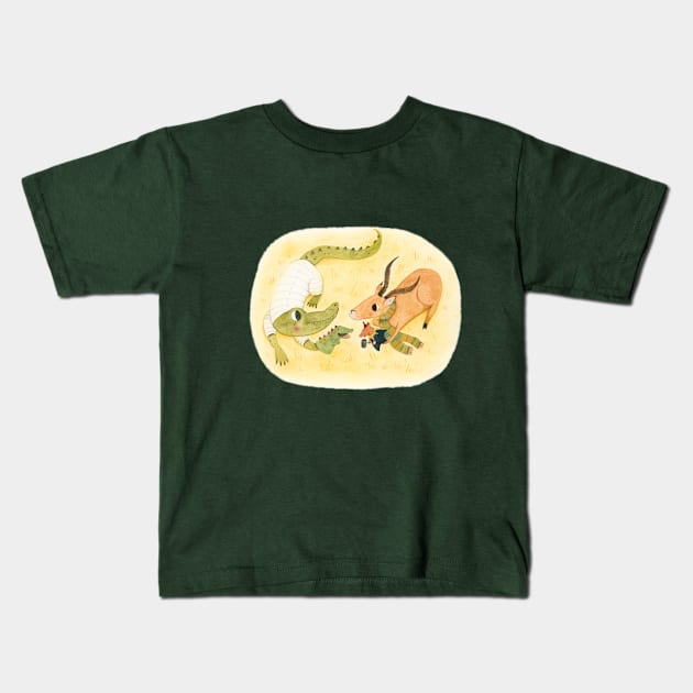 Crocodile and Impala Kids T-Shirt by judithloske